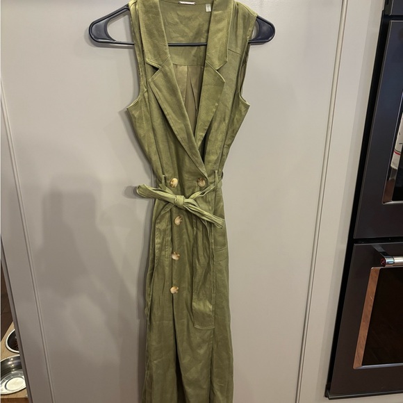 Elie Tahari Green Linen Double Breasted Shirt Dress 4 - Picture 3 of 7